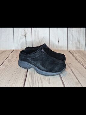 Merrell Women's Sz 9 Encore Ice Slide Mule Clogs Black Suede Moc Slip On Shoes